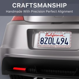 Valor 2 Pack Pink Bling Crystal Car License Plate Frames for Women, Handcrafted Sparkly Diamond License Plate Cover, Glitter Glass Rhinestone Car License Plate Holder, Zinc Alloy Frame with Screw Caps