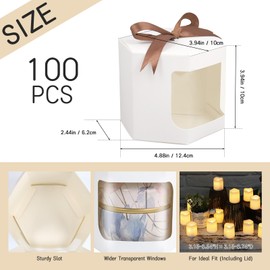 FORBFAN 100 Set Candle Gift Boxes, Transparent Gift Boxes for Candles Packaging, 4-12 OZ Candle Boxes with Ribbon for Wedding Birthday Baby Shower Party Favor (White)