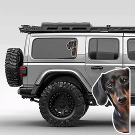 3D Dog in The Window Car Sticker Funny Dog Decal Cute Car Vinyl Graphics Funny Animal Decal Sticker Car Truck SUV (Dachshund-02)