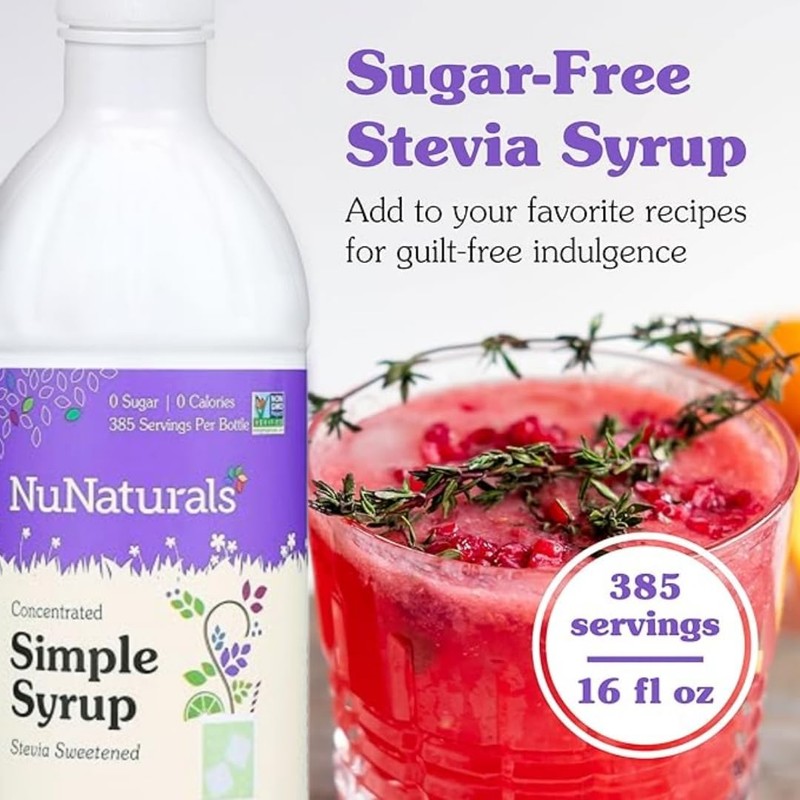 NuNaturals Stevia Simple Syrup, Sugar-Free Sweetener, Plant-Based Sugar Substitute, Zero