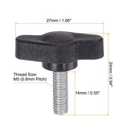 HARFINGTON 20pcs Tee Wing Knobs Thumb Screws M5 x 14mm Standard Male Thread Plastic T Knobs Handles Hand Clamping Knobs Grip Thumbscrew, Black
