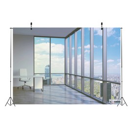 CORFOTO Fabric 5x4ft Window Backdrop Theme Photography Industrial Style Loft Apartment Virtual Business Mansion for Video Call Mini Session Conference Zoom Meeting Background Poster Decor Curtain