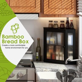 BMOSU Corner Bread Box for Kitchen Countertop Double Layer Bamboo Wooden Bread box Large Capacity Bread Storage Bin(Black, Medium)