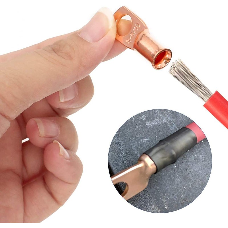 12PCS 2/0x3/8 Copper Ring Terminal Connectors 2/0 AWG Heavy Duty