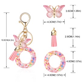OKAICEN Fashion Alphabet Initial Letter Keychain Tassel Butterfly Pendant Key Ring for Purse Handbags Women Girl ('O')