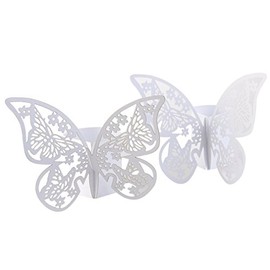 Gold, Silver or Wedding White Laser Cut Paper Butterfly Napkin Rings Wedding/Engagement/Birthday Party Table Decoration - 24 Pieces (Wedding White)