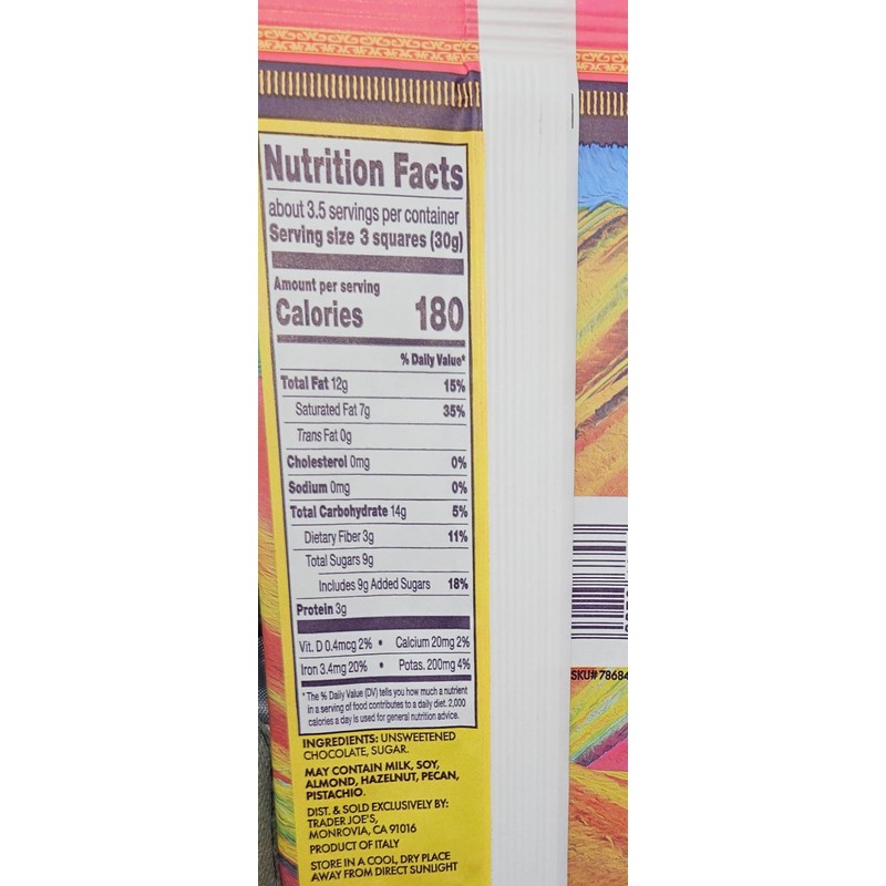 70% Peruvian Cacao Dark Chocolate Bar 3.5 Oz Pack of