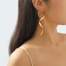 ALRNBY Gold Statement Earrings Spiral Spiral Line Drop Dangle Threader Silver Trendy Earrings for Women Girls Gift (Gold)