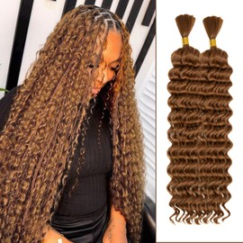 Deep Wave Bulk Hair for braiding is a type of hair extension designed for braiding styles. No Weft, faux wet wavy texture of Bohemian braid (18Inchs,#30）