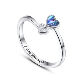 TANGPOET Thumb Ring for Women 925 Sterling Silver Abalone Adjustable Open Ring, Engraved I am enough Inspirational Ring, Jewellery Gifts for Ladies Girls