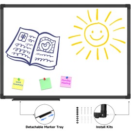 JILoffice Magnetic Whiteboard/White Board, Dry Erase Board 18 x 12 Inch, Black Aluminum Frame, Includes 1 Eraser & 2 Markers & 4 Magnets