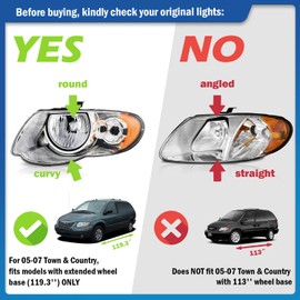 KarSpareHub Headlights Assembly W/Bilbs for 2005-2007 Chrysler Town & Country Halogen Headlamp Replacement, Driver & Passenger Side
