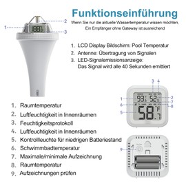 WiFi Pool Thermometer Floating App Pool Thermometer Wireless Digital Water Thermometer with Outdoor Sensor for Pond Indoor and Outdoor Swimming Pool