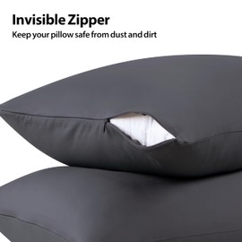 100% Cotton Classic Pillow Protectors with Invisible Zipper (Standard, 20"x26", 2-Pack), 600 Thread Count Soft Pillow Cases, Dark Grey Color