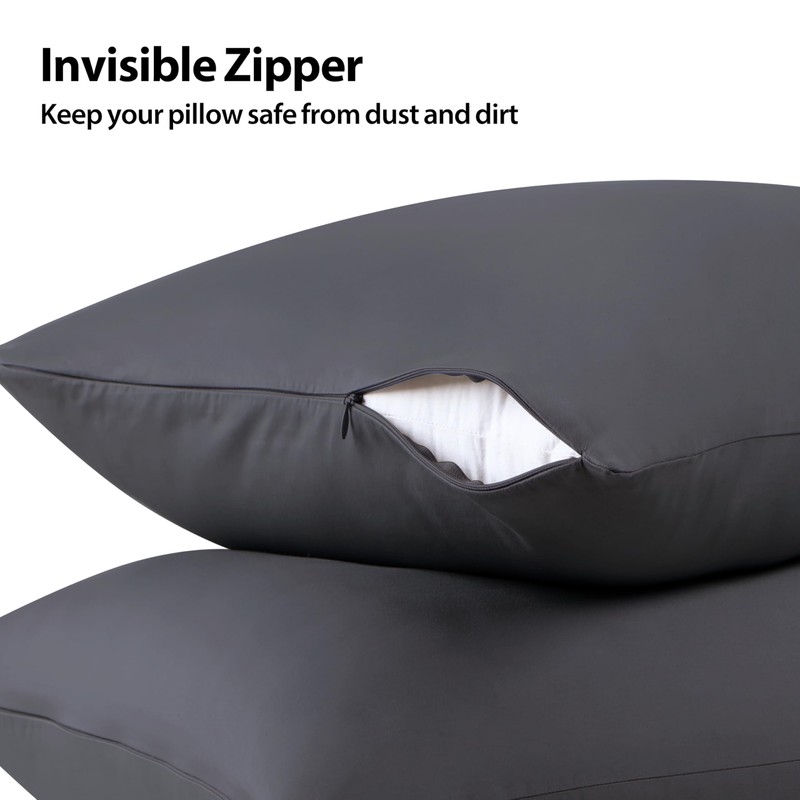 100% Cotton Classic Pillow Protectors with Invisible Zipper (Standard, 20"x26",