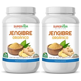 Jengibre Orgánico 180 Cápsulas (2 Frascos de 90 Cápsulas Vegetales de 500 mg JENGIBRE) | SuperVida Nutrition - Suplementos 100% Naturales