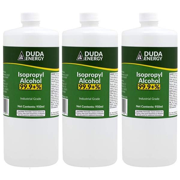 Duda Energy x 950ml Bottles of 99.9+% Pure Isopropyl Alcohol Industrial Grade IPA Concentrated Rubbing Alcohol 0.75 Gallons Total, Clear, 32.12 Fl Oz (Pack of 3)