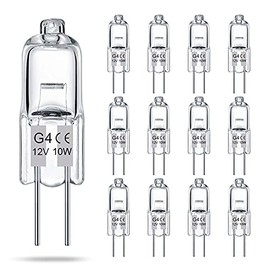 G4 Bulb 12 Pack Crystal Clear Halogen Light Bulb 2 Pin 12V 10W JC T3 Bi-Pin G4 Base Dimmable 2700K Warm White 2 Prong Light Bulb for Under Cabinet Puck Light, Chandeliers, Landscape Lighting