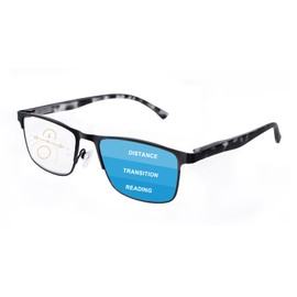 OKH 2 Pack Mens Quality Progressive Multifocus Reading Glasses for Man 3.5x Blue Light Blocking, Spring Hinge Multifocal Readers Full Frame Metal Eyeglasses