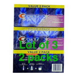 Crest 3D White Advanced Whitening Toothpaste Radiant Mint Twin Pack Lot of 3