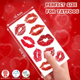 FloralGrace 4 Piece Valentine's Day Lip Temporary Tattoos Red Pink Lip Print Kiss Face Tattoo Stickers Body Decoration For Girls