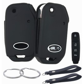 REPROTECTING Silicone Rubber Key Fob Cover Compatible with 2022 2023 Kia Forte Soul Sorento Sportage Telluride Cerato K5 (Black/Black)