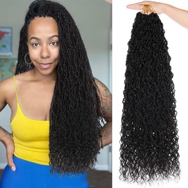 ZRQ Micro Goddess Locs Crochet Braids Hair 24 Inch With Curly Ends 9 Packs Boho Style Faux Locs Natural Microlocs Braid Extensions 24'',1B