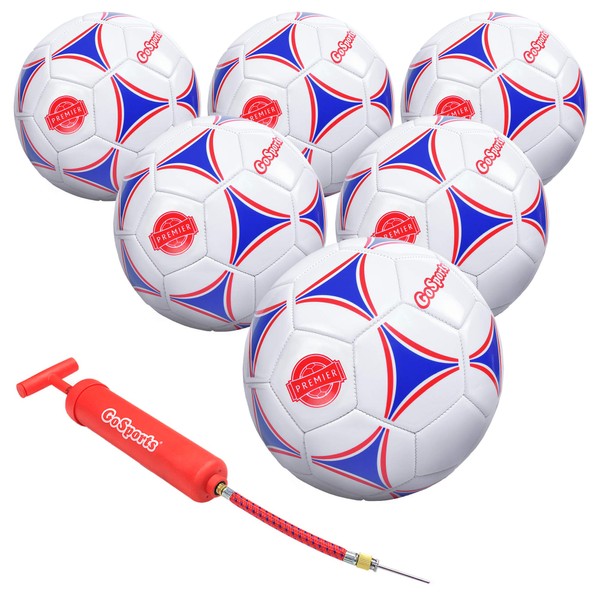 GoSports Premier Soccer Ball with Premium Pump & Mesh Carrying Bag (6 Pack), Size 3, Multicolor