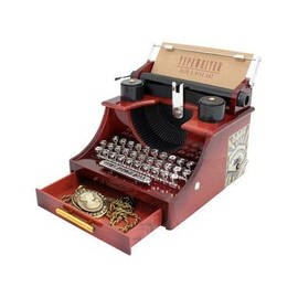 Wind up Music Box Vintage Look Music Box with Jewelry Box - Table Desk Decoration and Gift (Typewriter, Brown)