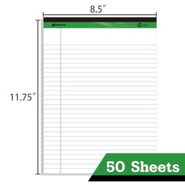 WritePads Legal Pads 8.5 x 11 White Note Pads, Wide Ruled Writing Pads, 50 Sheets Per Notepad, Recycle Paper,2 Pack, Micro perforated Paper Pads, Made In USA