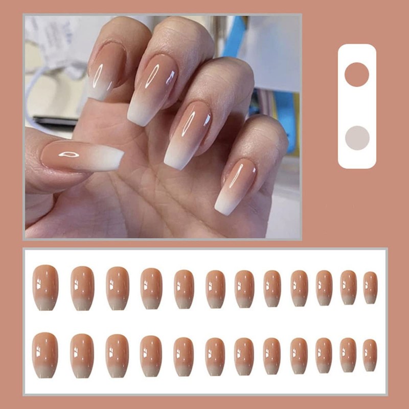 Bufenia 24 Pieces Shiny Acrylic Coffin Ballarina False Nails Gradient
