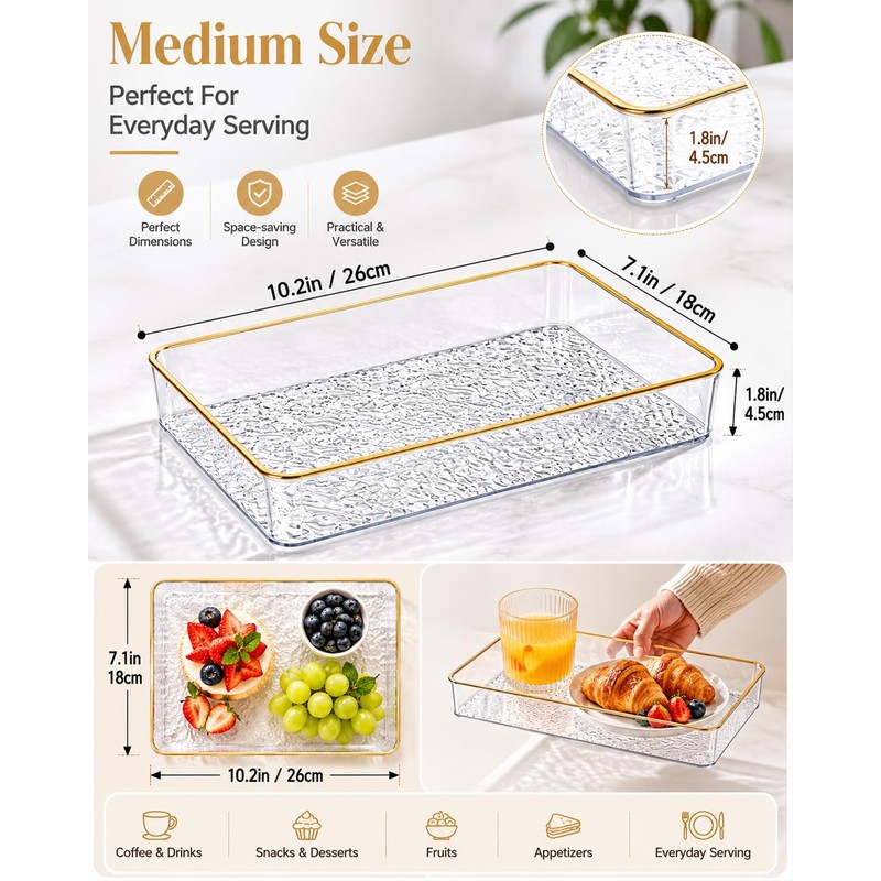 Clear Acrylic Tray, 6 Pack Acrylic Serving Trays Deep Serving