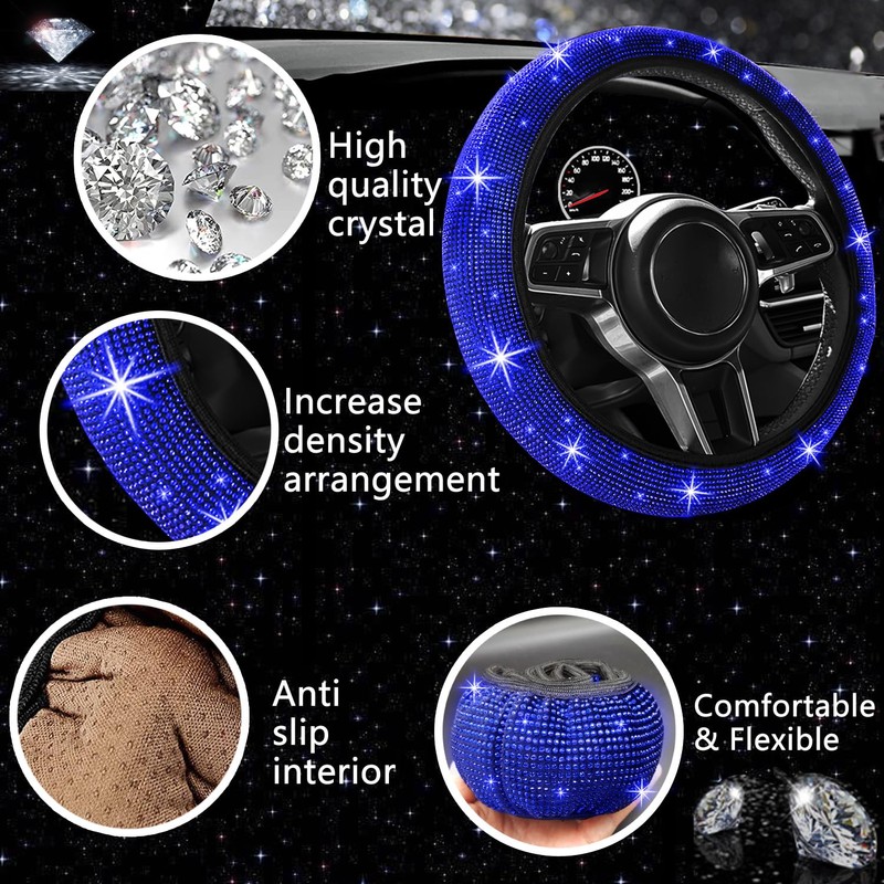 NBTEPEM 27 PCs Blue Bling Car Accessories Set for Women,