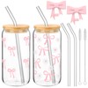 Skylety Set of 2 Coquette Bow Glass Cup 16oz Pink