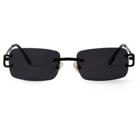 Laurinny Vintage Rimless Sunglasses Retro Rectangle Sunglasses for Men Women Trendy Sun Glasses Shades 90s Eyewear(Black/Grey)