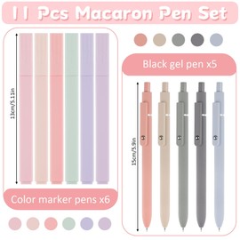 Highlighter Pastel Set of 11 Aesthetic Marker Pens and Gel Pens, Highlighter Pen Marker Pastel Assorted Colours, Aesthetic Pens 0.5 mm Fine Tip Black for School and Office Supplies