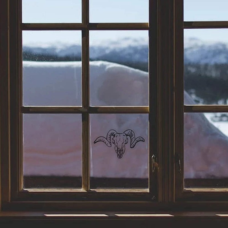 Small 100mm 'Ram Skull' Clear Static Window Cling Sticker/Decal (Black)