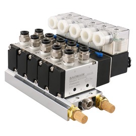Baomain 5 Space Pneumatic Solenoid Valve 4V210-08 AC 110V PT1/4 5 Way 2 Position Base Quick Fittings Muffler Set