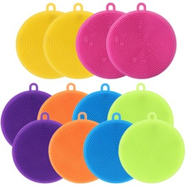 Silicone Dish Scrubber, 12 Pack Silicone Sponge Dish Brush Food Grade BPA Free Reusable Rubber Sponges Dishwasher Safe and Dry Fast for Kitchen Dish Dishes Fruits Vegetables Washing and Cleaning