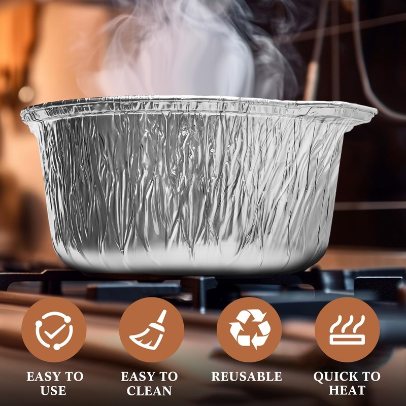Ziliny 24 Disposable Aluminum Pot with Lid Round Foil Pans