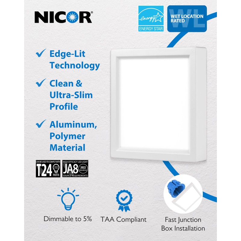 NICOR Lighting DSE 4-inch White Square Selectable LED Surface Mount