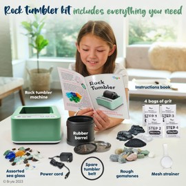 BRYTE Rock Tumbler & Tumbling Machine - Medium Mint Green, 3-Speed, Ages 8+ - Direct-Drive, 9-Day Timer & Cooling Quiet Motor - Indoor Quiet Polisher & Sea Glass Kit - Rock Tumblers for Adults & Kids