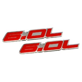 ERPART 6.0L Liter in RED on Silver Highly Polished Aluminum Car Truck Engine Swap Nameplate Badge Logo Emblem Compatible with Pontiac GMC Chevy Ford (Pack of 2)