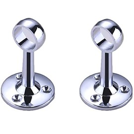 Set of 2 Curtain Pole Brackets Chrome Modern Curtain Rod Holder Ceiling Mount Wall Mounting for Diameter 25 mm Rods