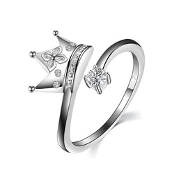JXSJEW Crown with Cubic Zirconia Ring Jewelry 925 Sterling Silver Open Rings for Women Gift Wedding (7)