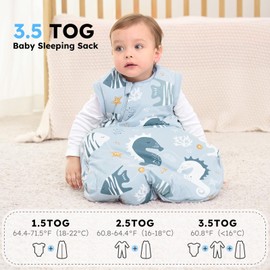 Yoofoss 3.5TOG Baby Sleeping Bag Winter Sleep Sack with Removable Long Sleeves 100% Cotton Toddler Sleeping Bag for Infant Newborn 12-18 Months Seahorses