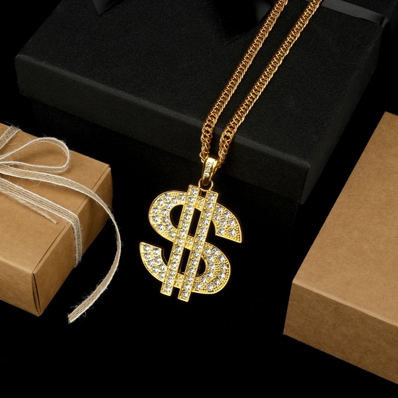 najdeiuyt 2PCS Gold Chain with Dollar Sign, Fake Gold Chain,
