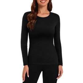 Tournesol Women's Thermal Tops Long Sleeve Fleece Lined Undershirts Tee Crew Neck Underwear Shirts for Cold Weather Black