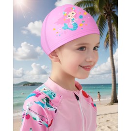 Swimming Cap Kids, Swim Caps for Girls Kids Swim Cap Baby Lightweight Cartoon Bathing for Long and Short Hair for Age 2-12