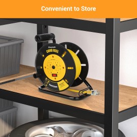 DEWENWILS Extension Cord Storage Reel Open Cord Reel with 4-Grounded Outlets - Yellow